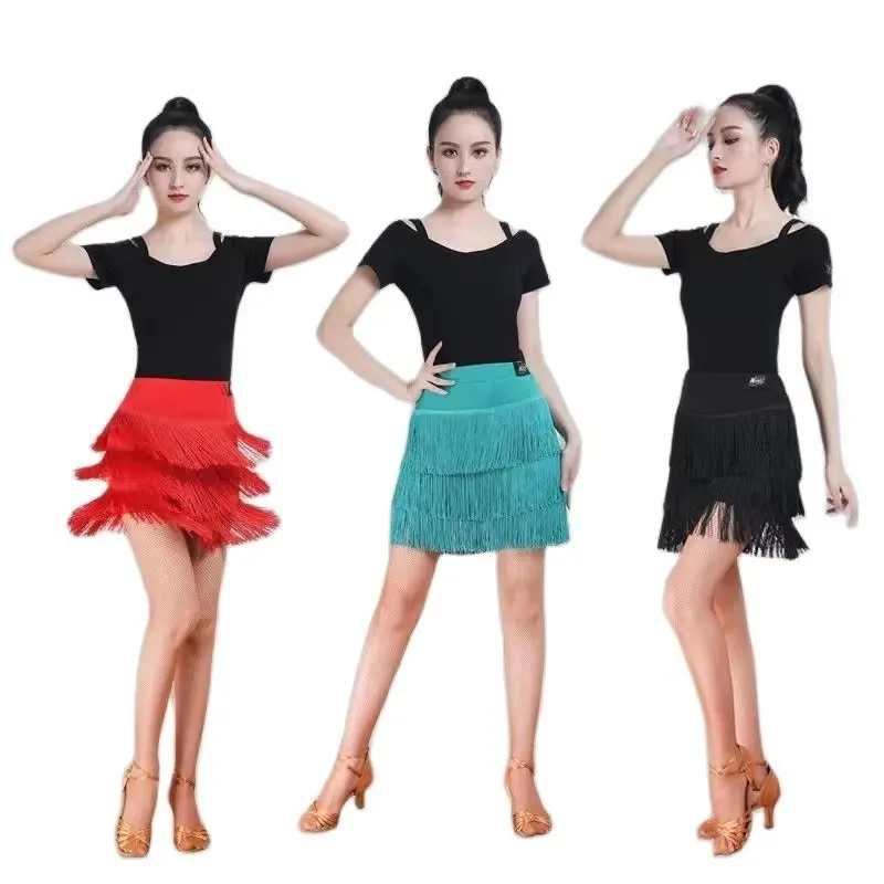 2024 New Adult Latin Dance Skirt Women\'s Four Seasons Wearable Dance Skirt Dance Practice Performance Costumes fringe skirt