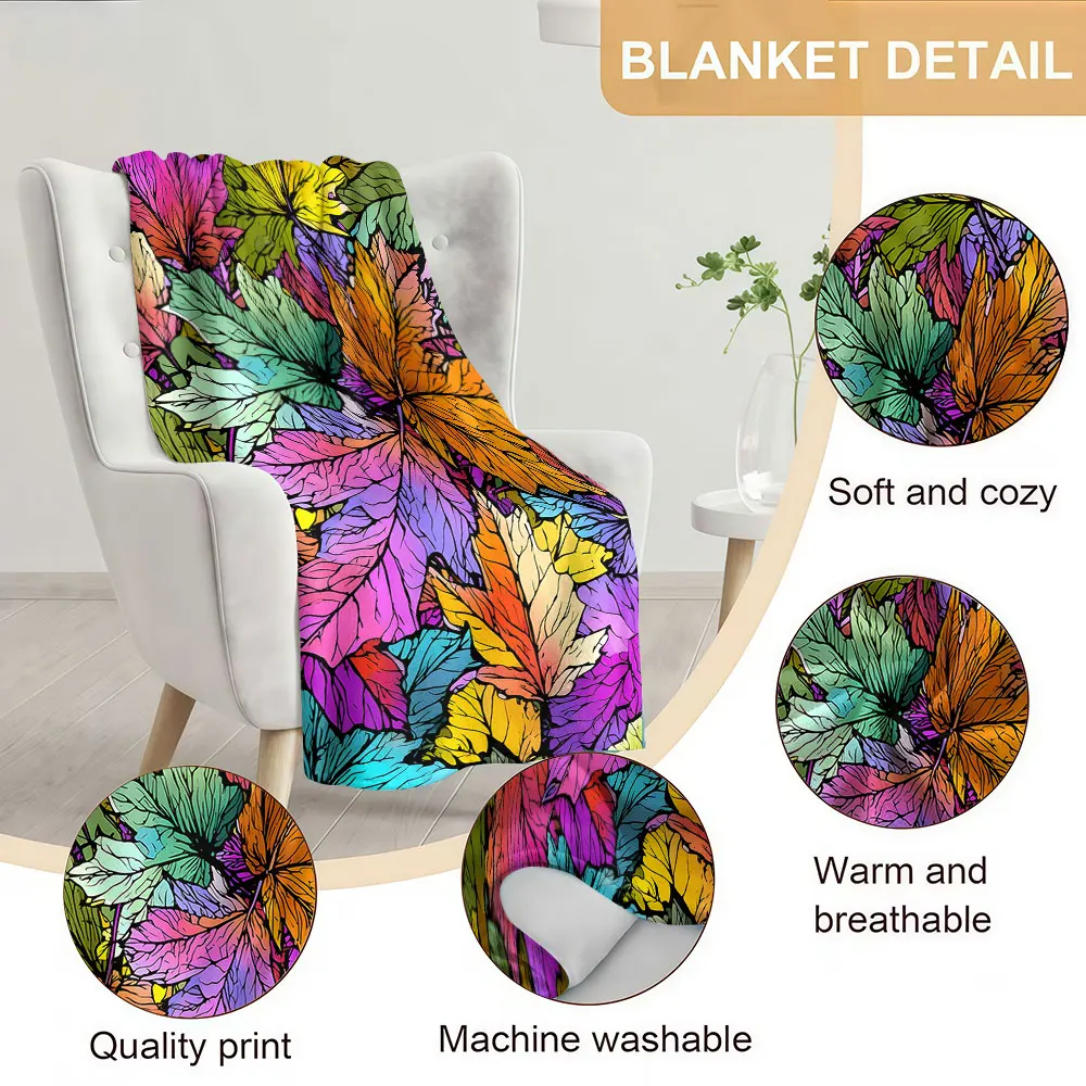 colorful maple leaf Soft Warm Flannel Blanket Lightweight Cozy Christmas Halloween Home Decor Room