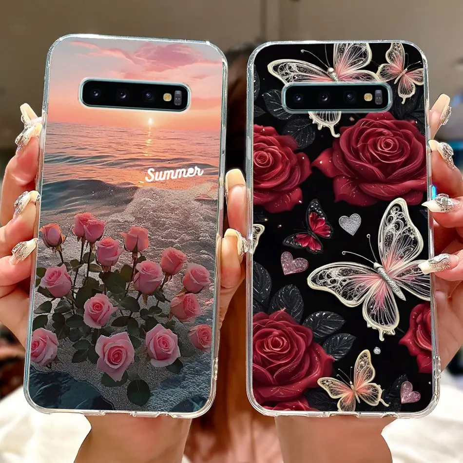 Für Samsung Galaxy S10+ S10 S10e Elegante florale Schmetterlings-Handyhülle für Samsung S10e S10 Plus S10 4G Weiche Silikon-TPU-Hüllen