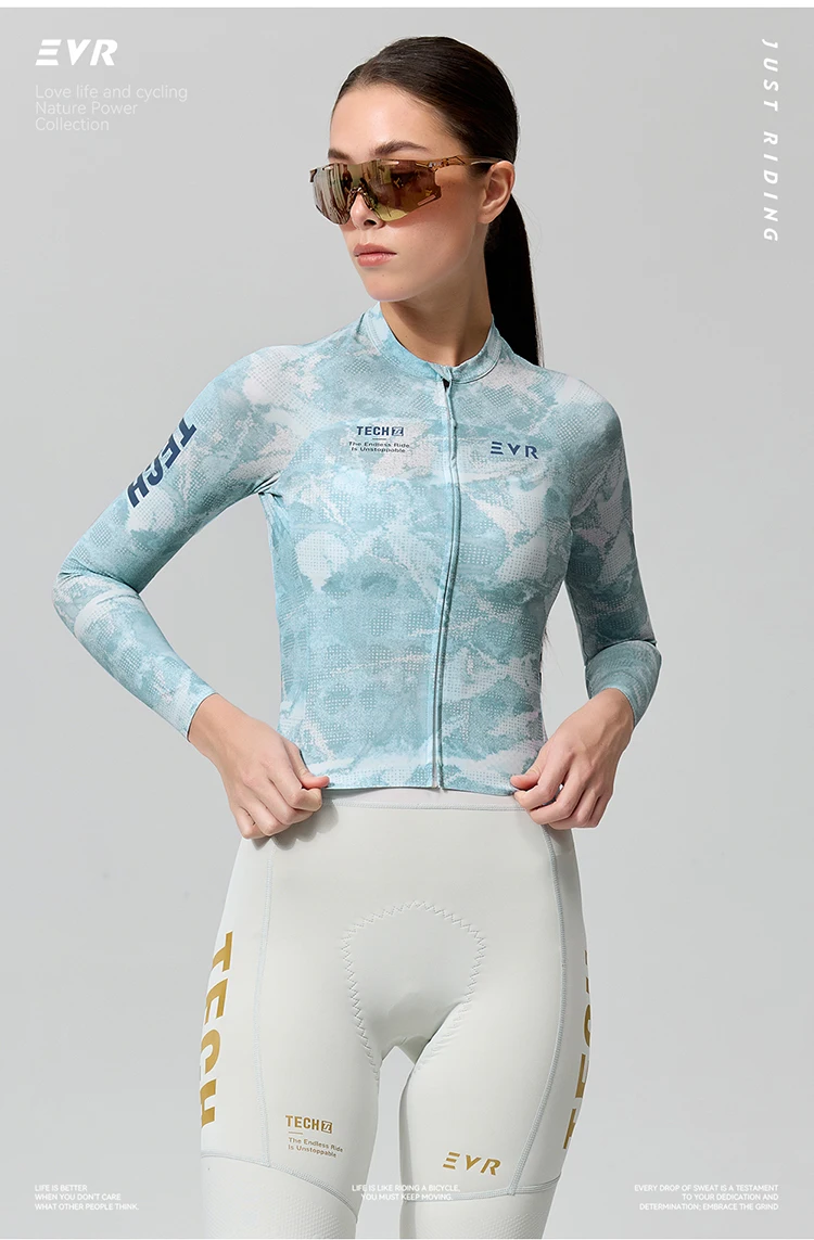 EVR Damen-Radtrikot Langarm Hochelastisches Radshirt Atmungsaktives Schweißabsorbierendes Rennrad-Oberteil Radtrikot – Detail 2