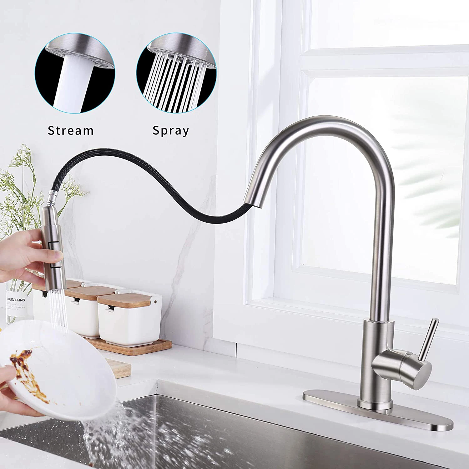 Touchless Kitchen Faucets with Pull Down Sprayer Stainless Steel Kitchen Sink Faucet Hot Cold Smart Sensor Touch Kitchen Faucet