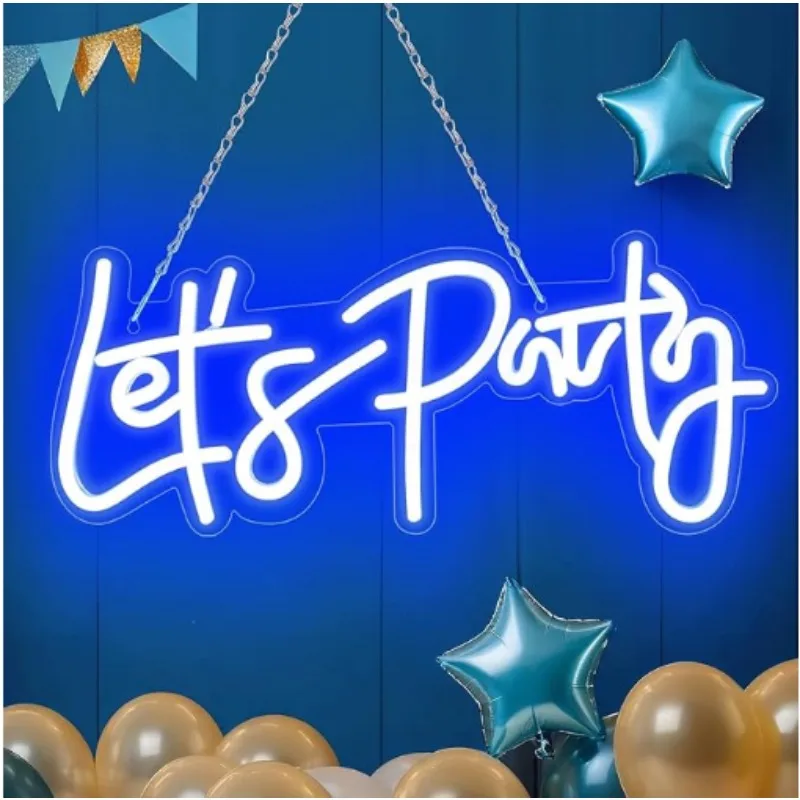 Vamos Festa-Dimmable LED Neon Sign, Light Up, Casamento, Aniversário, Festa de Solteira, Noivado, Azul, 5V, USB, 16x7 Polegadas