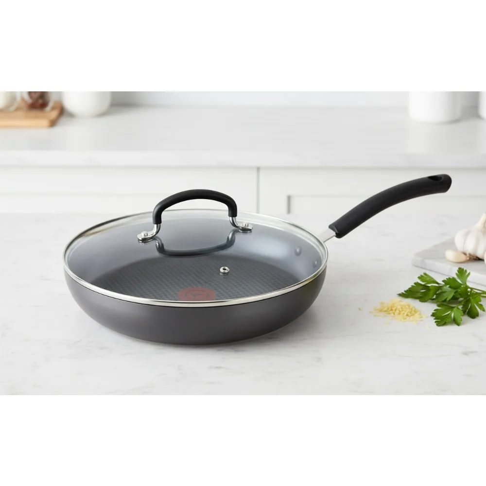 

12 Inch Nonstick Frying Pan with Lid - Oven Safe 400°F, Dishwasher Safe, Premium Hard Anodized Cookware for Home Kitchen