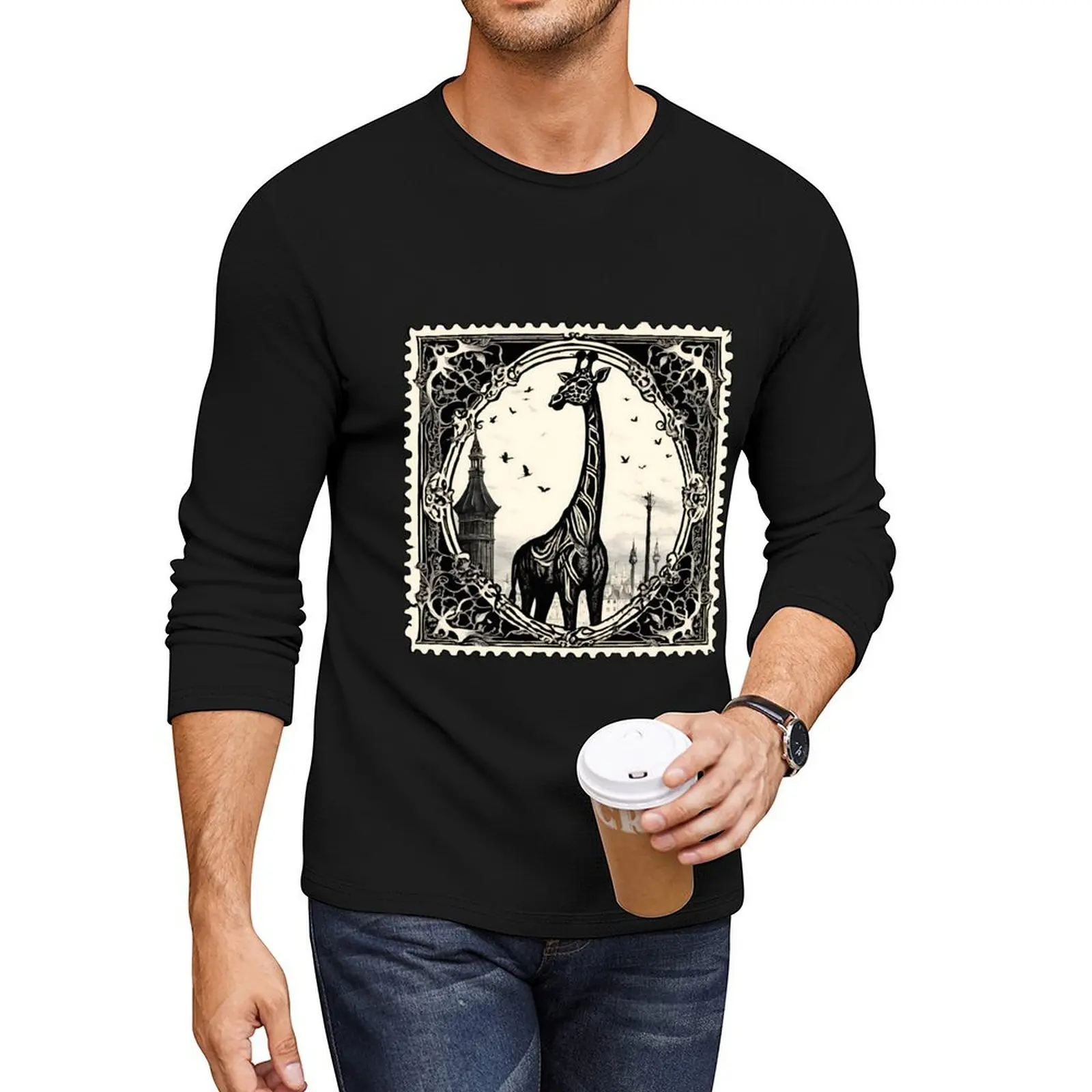 

Golden Age Giraffe: Retro Stamp Masterpiece Long T-Shirt custom t shirts graphic t shirt plus size tops mens workout shirts