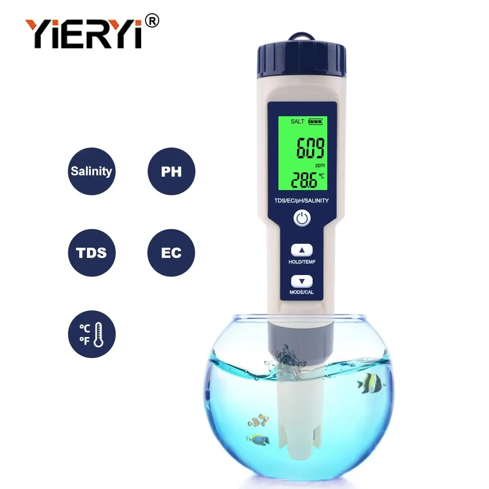 Yieryi TDS EC PH Salinity Meter ORP H2 S.G TEMP Water Quality Monitor Solution Fertilizer Resistivity Tester for Pools,Aquariums