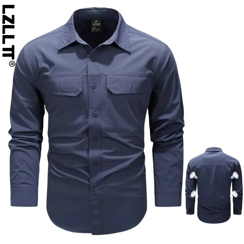 Spring Men Long Sleeve Shirts Mens Tactical Work Outdoor Cargo Shirts Men Summer Casual Breathable Quick Dry Safari Hiking Shirt
