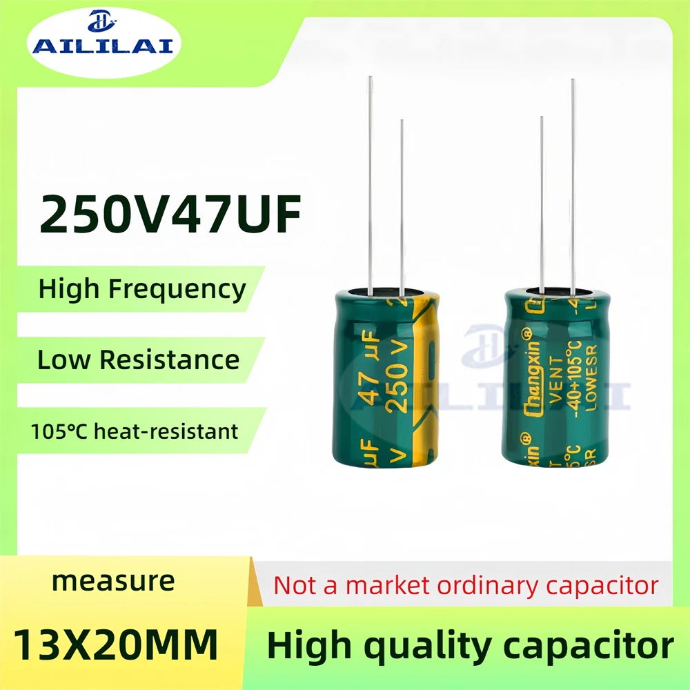 10PCS Original 250v47uf Low ESR/Impedance High Frequency 250V 47UF Aluminum Electrolytic Capacitor 250V47UF Size: 13X20MM