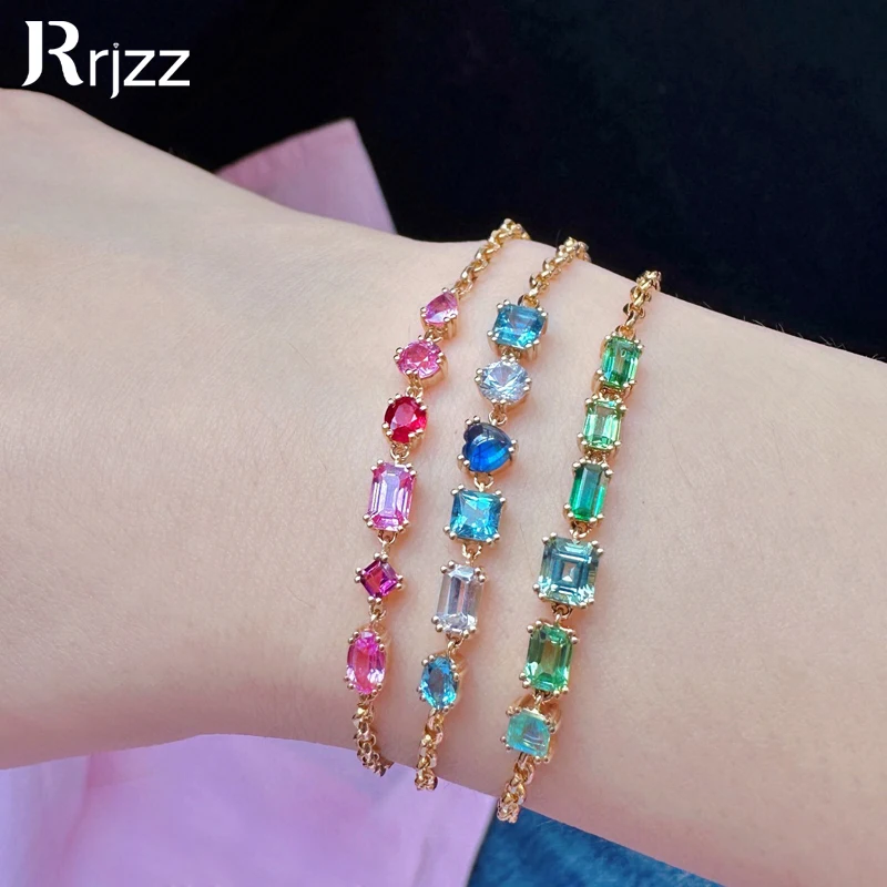 

Rrjzz Fine Jewerly 18K Solid Rose Gold Natrual Sappires Luxury Original Design Fairy Bracelet Gifts For Woman Wedding Anniversa