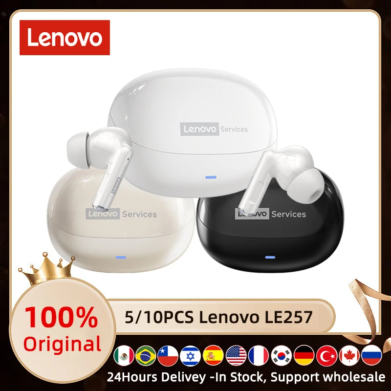 

Наушники Lenovo LE257, 5/10 шт., TWS, беспроводные, Bluetooth 6.0, HiFi-звук, ENC, шумоподавление при звонках, сенсорное управление, с микрофоном