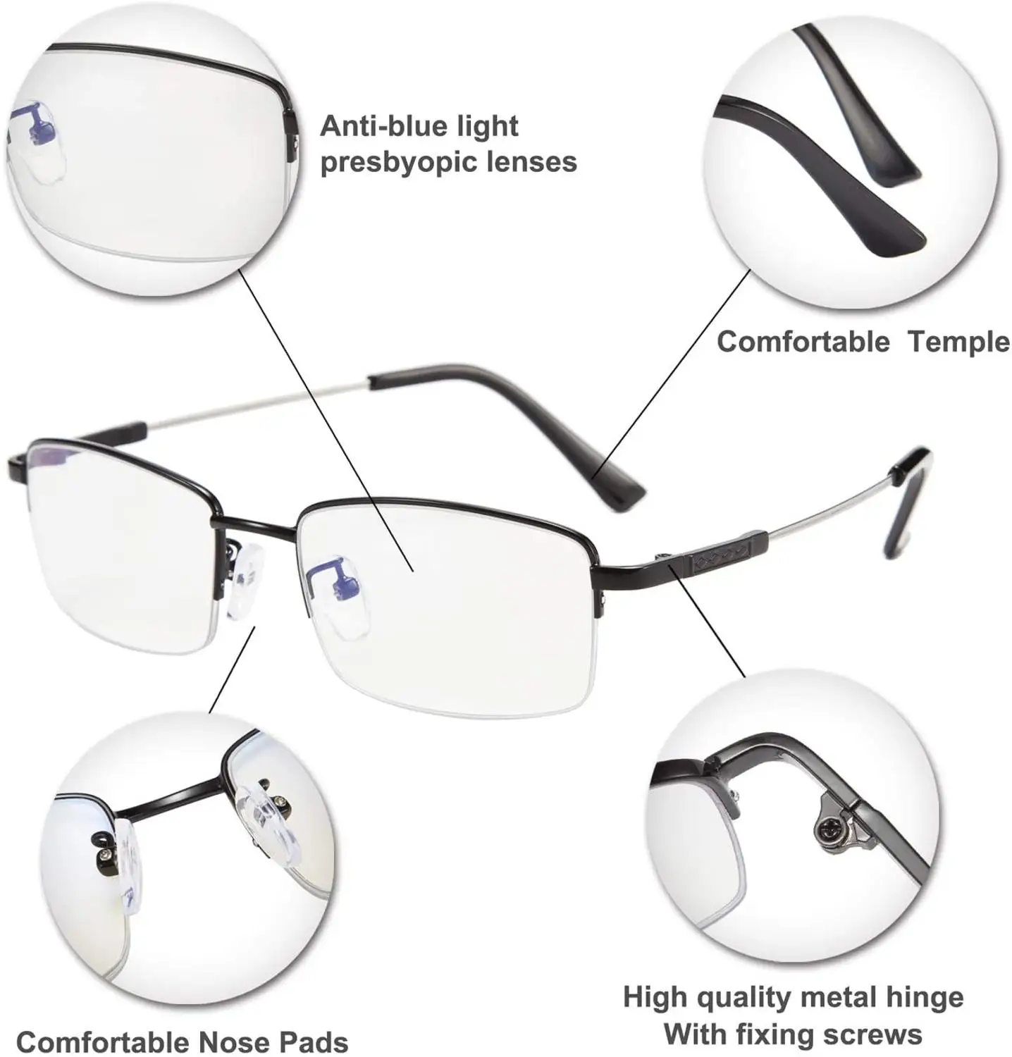 نظارات قراءة تقدمية متعددة البؤر من التيتانيوم النقي للرجال والنساء، نظارات تعديل تلقائي مضادة للضوء الأزرق وثنائية الاستخدام #4