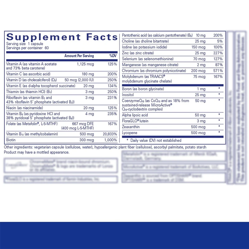 O. N.E. Multiple vitamins - containing antioxidant complex Metafolin, CoQ10, and lutein,supporting vision and cognitive function