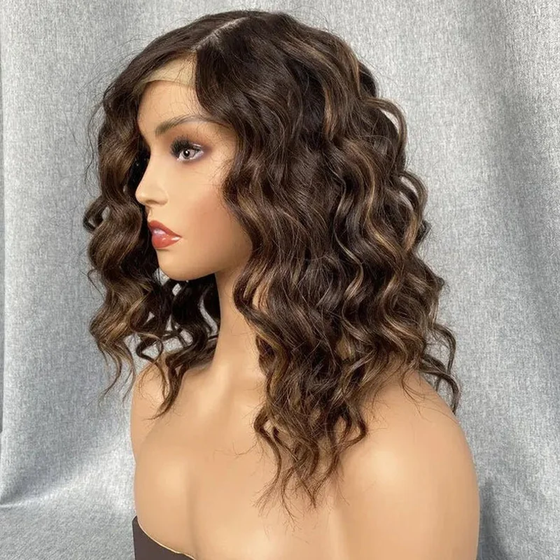 Brown Highlight Blonde Wavy  Hair 13X4 Lace Front Wigs Brazilian Remy