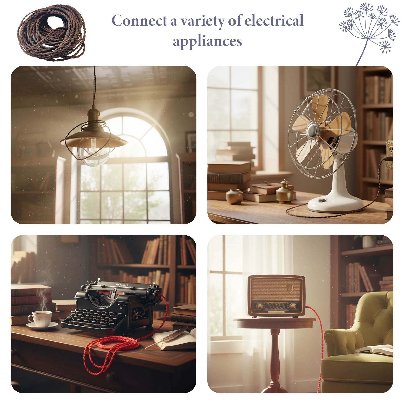 5M Vintage Twisted Fabric Lamp Cord, Apricot Bronze Red Optional Braided Electrical Wire for DIY Pendant Lighting Decor