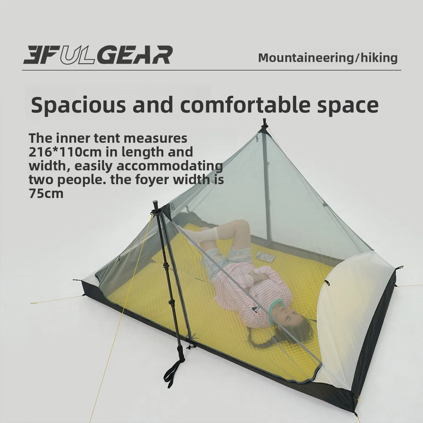 3F UL GEAR Blue Mountain Double-person ultra-light 15D silicon-coated poleless tent pyramid tent does not include ground cover view 2
