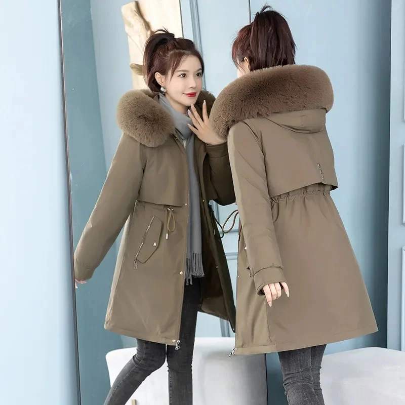 Women Parka Fashion Long Coat Wool Liner Hooded Parkas 2023 New Winter Jacket Slim with Fur Collar Warm Snow Wear Padded Clothes