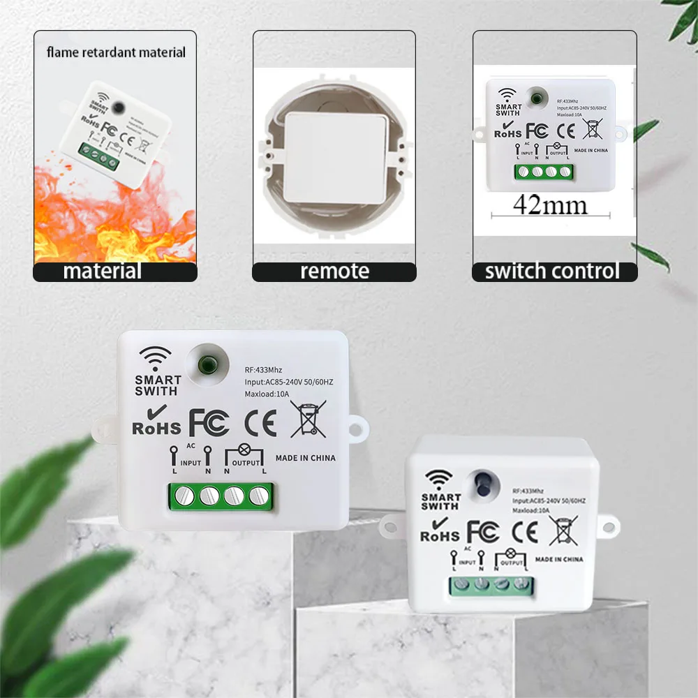 433MHz Wireless RF Remote Control Switch AC 110V 220V Relay Mini Receiver Remote ON OFF Transmitter for Led Light Bulb Fan