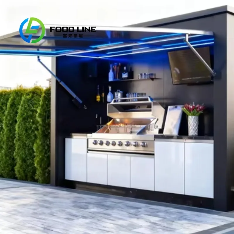 Customized Modular Weatherproof Enclosed Shelter with Outdoor Kitchen Pavilion Featuring a Barbecue and Sink