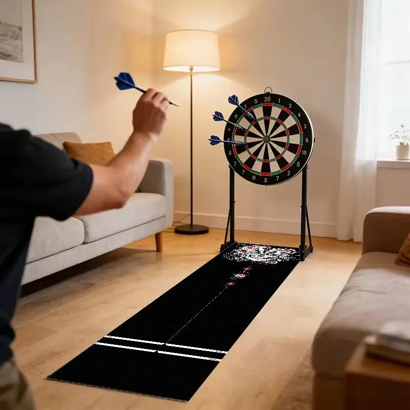 VIKAMA Skull Rose Pattern Dart Mat Printed Throwing Lines Non Slip Dartboard Floor Protector Game Strip Rug