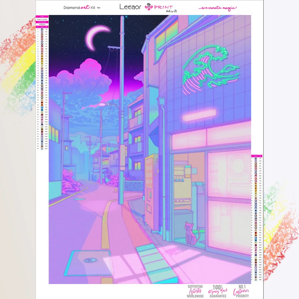 ภาพวาดเพชรเมืองยามค่ำคืน ฉากถนนญี่ปุ่น ซิมโฟนี โมเสก ปักครอสติช ชุดงานฝีมือ ของตกแต่งบ้าน ของขวัญ