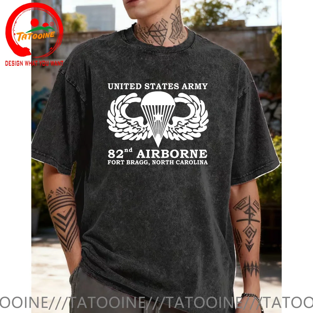 

Винтажная футболка из стираного хлопка, футболка армии США 82-го воздушно-десантного спецназа, мужская модная модная повседневная одежда, футболка, уличная рубашка