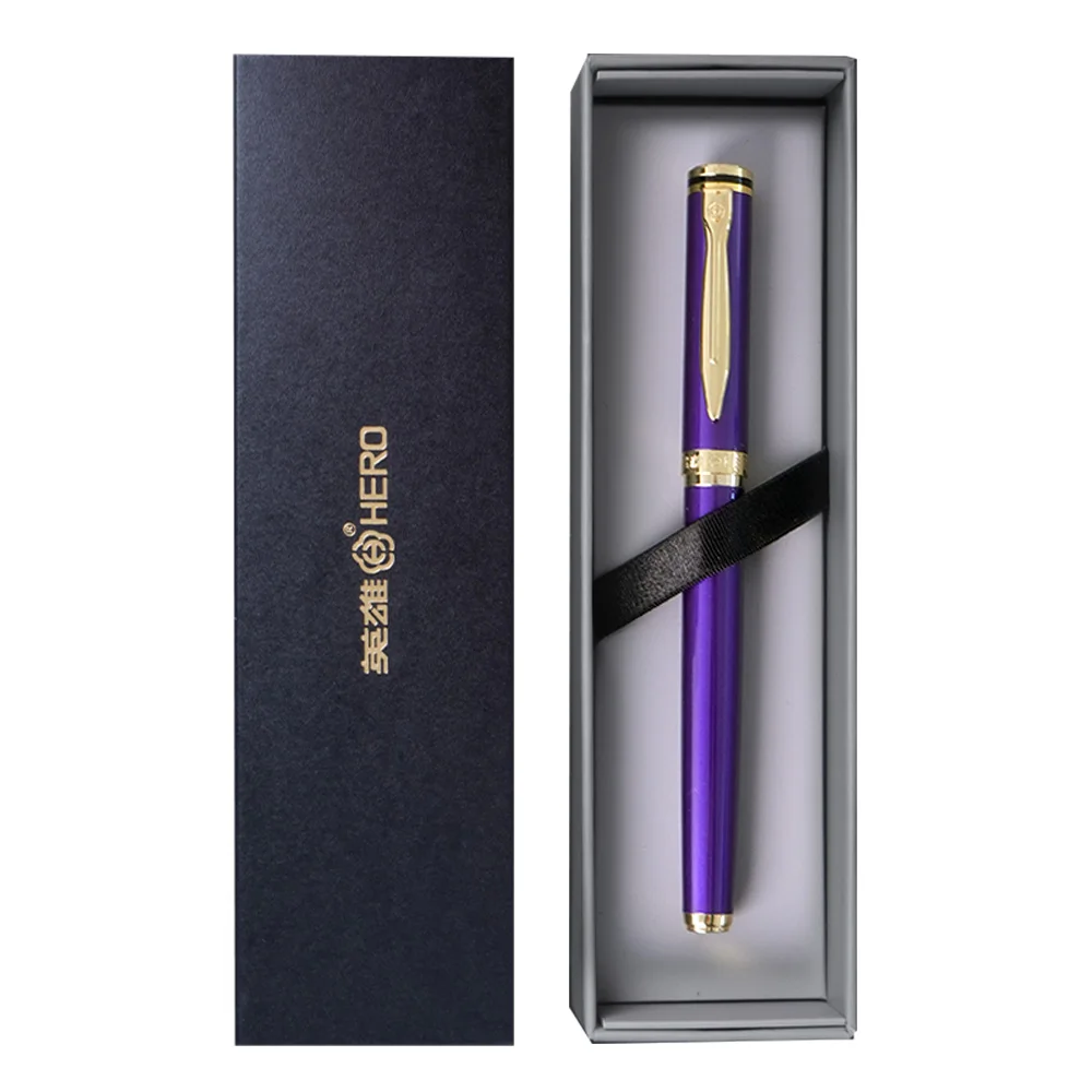 Violet HERO 6177 Fountain Pen All Metal Piano Lacquer Iridium Nib Dual Use Ink System Smooth Writing Elegant Business Signature