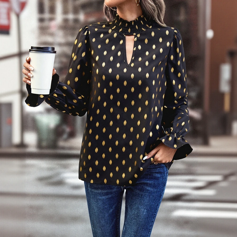 

Осенне-зимние футболки 2025 г., женские повседневные базовые футболки с длинными рукавами и круглым вырезом с полным принтом, стандартный крой, повседневные базовые футболки