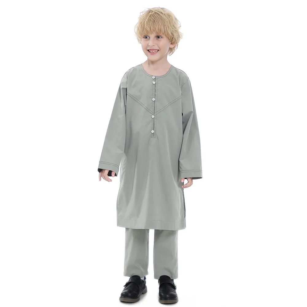 Abaya trempée Jubba Thobe pour enfants, Dubaï, Arabie, Prière musulmane, Bébé, Grand garçon, Qatar, Pakistan, Chemises et FJ2 pièces, Costumes