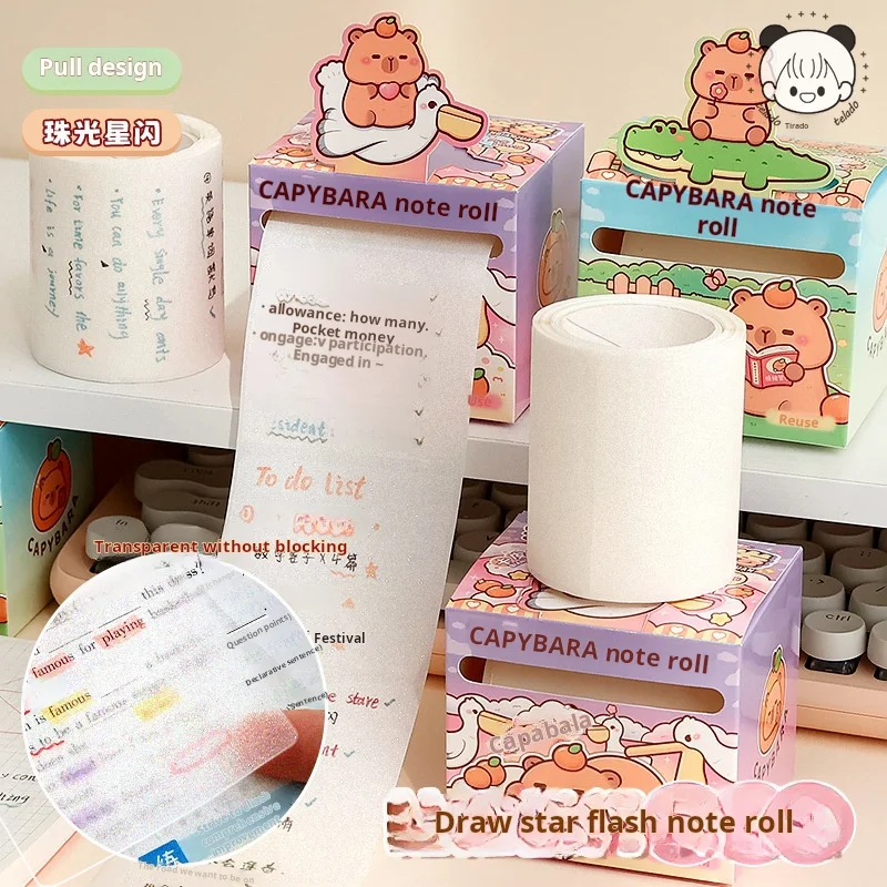 100sheets Capybara transparent Pull-Out Sticky Notes Kawaii Stationery Office Accessories Memo Pad Paper Aesthetic Stationery