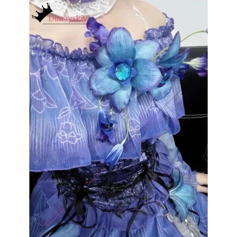 25COS Cosplay Identity V Melly Plinius Entomologist Cosplay Costume Blue Flower Girls Lolita Dress Melly Plinius Role-play Wig S