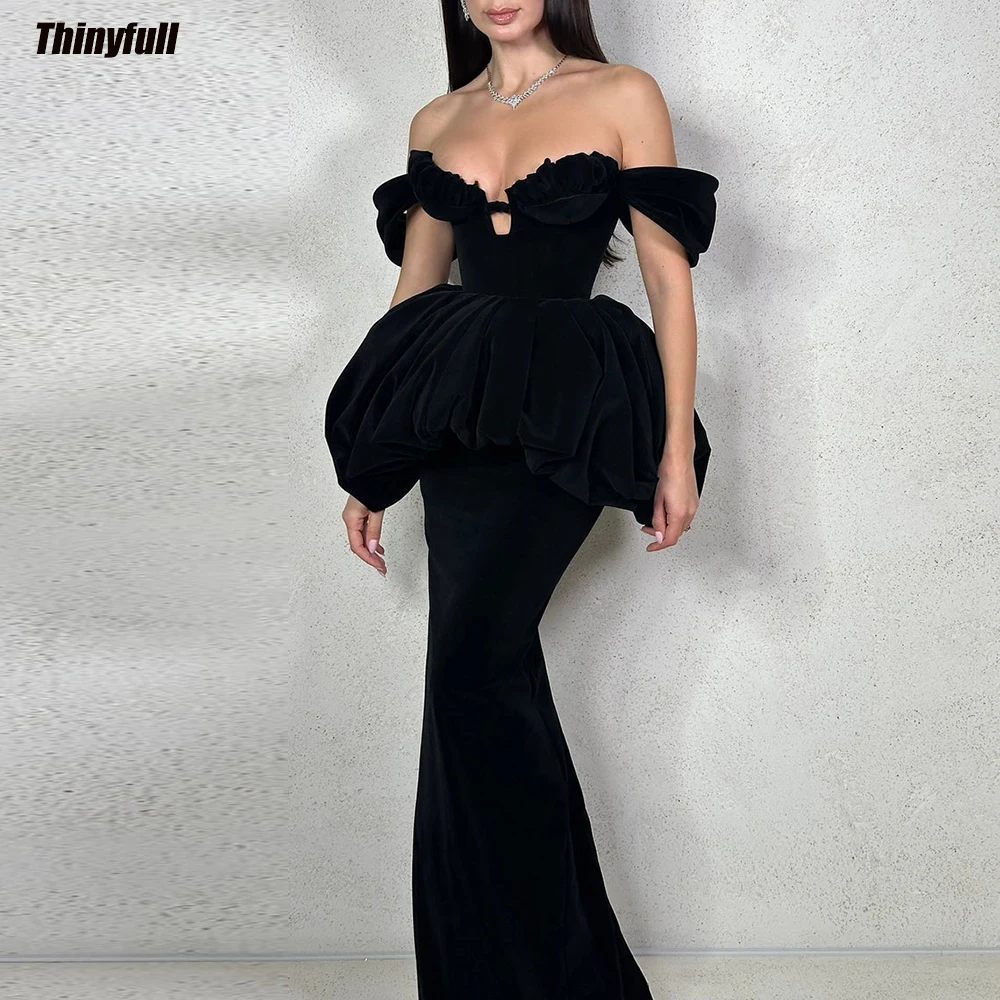 

Thinyfull Mermaid Arab Evening Dress Sweetheart Velvet Off Shoulder Prom Dresses Formal Occasion Gowns Robe De Soirée Customized