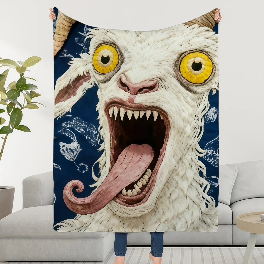 Spooky Goat Face 2D Blanket Throw Super Cosy Plush Living Room Sofa Couch Childish Birthday Gifts