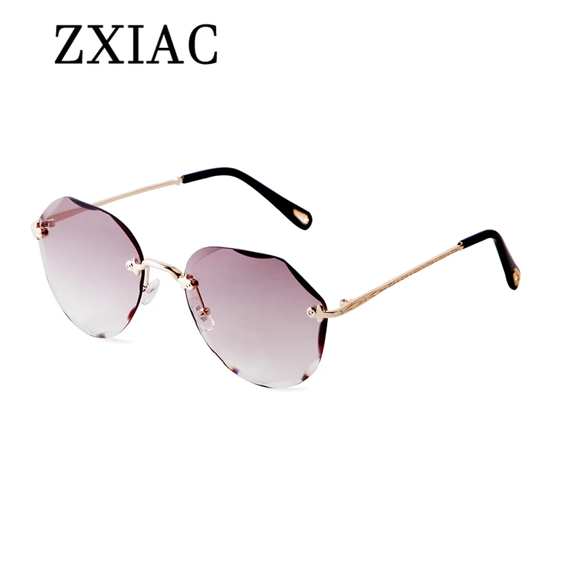 ZXIAC Fashion Round Frameless Metal Temples Sunglasses Woman Men Trendy Glasses Gradient Cut Lens Shades Oculos De Sol Masculino