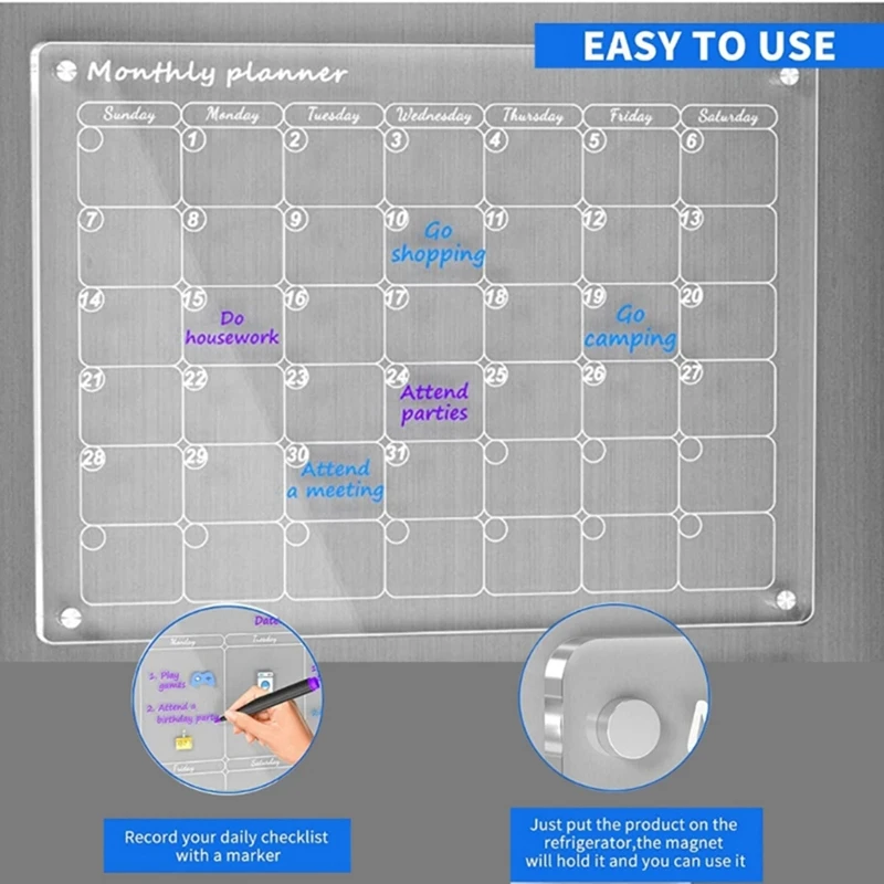 Magnetic Acrylic Calendar For Fridge Dry Erase Board Calendar For Fridge, Reusable Planner, Gift For Home Organization