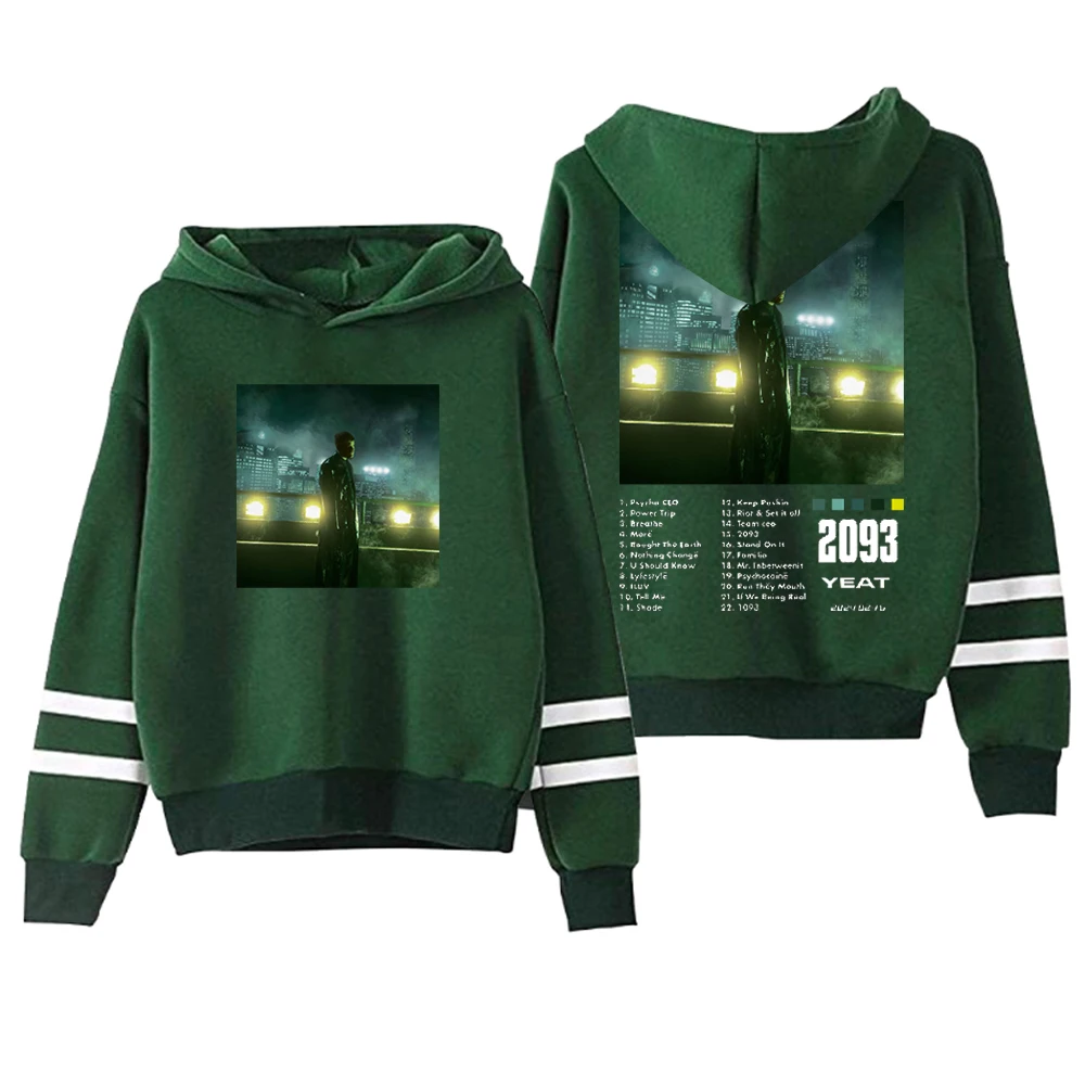 Yeat Rapper 2093 Album Merch bluza z kapturem bez kieszeni równoległe paski rękaw Streetwear kobiety mężczyźni bluza z kapturem ubrania hiphopowe