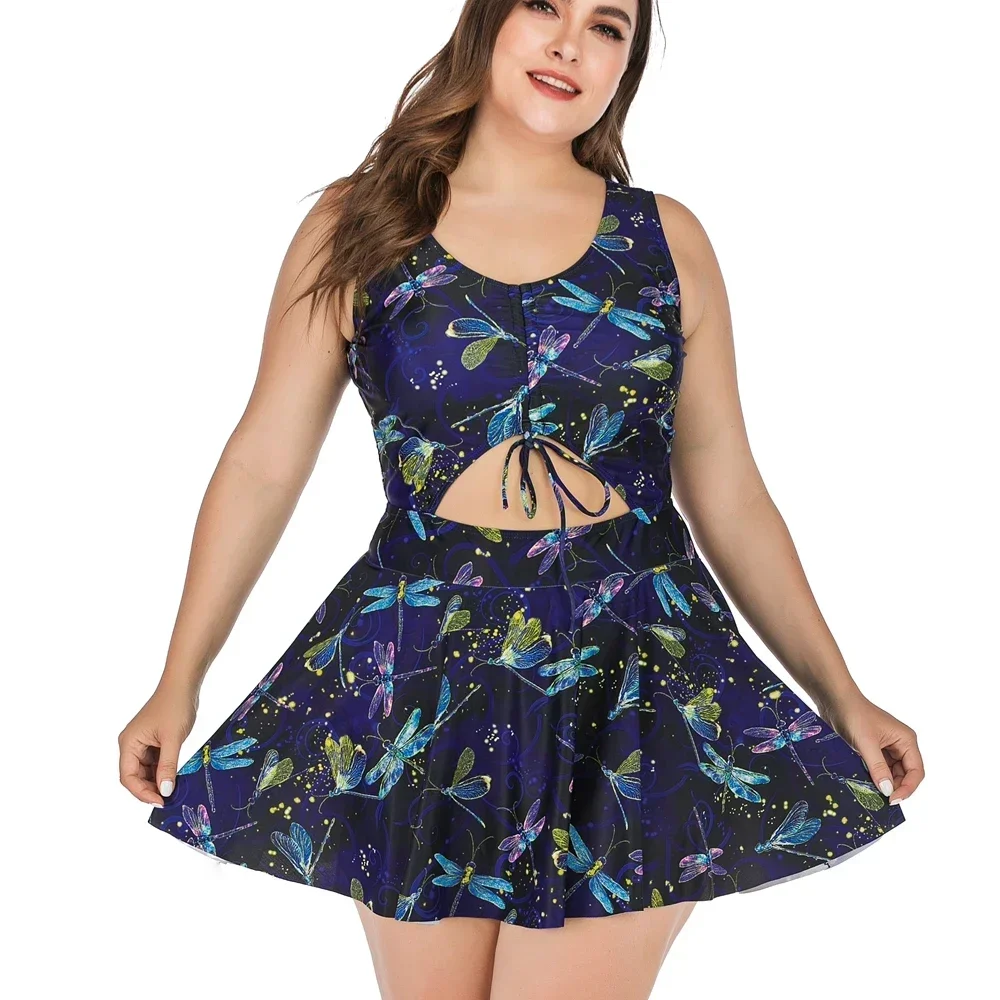 5XL Plus Size Swimdress Sexy One Piece Swimsuit Women Tankini Summer Print Big Swimwear Bikini Beachwear Strój kąpielowy 2025 Mujer