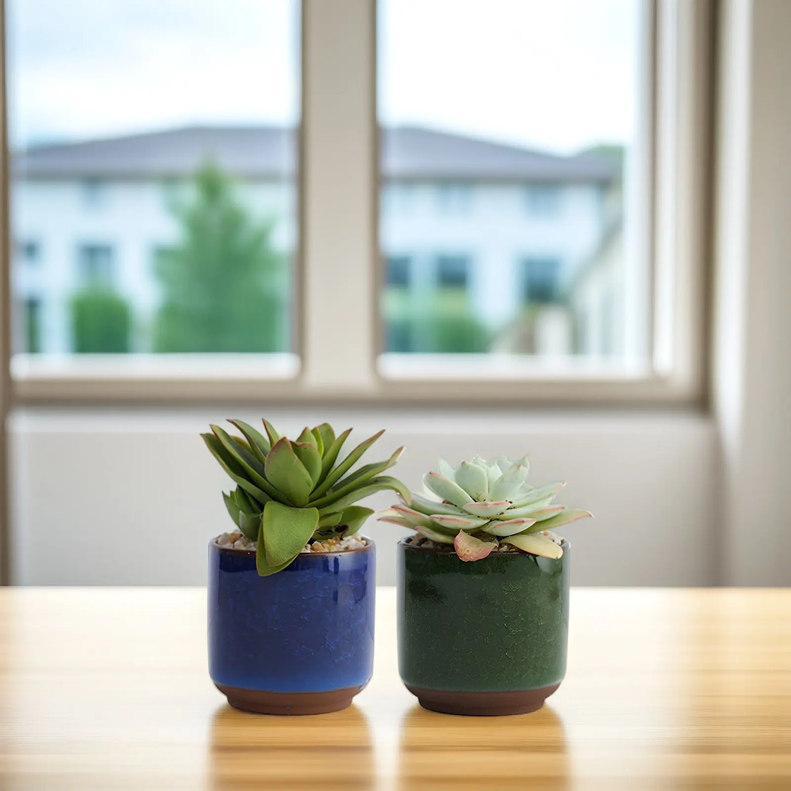 6Pcs Premium Ceramic Succulent Pot Colored Flower Planters for Home Office Decoration Cactus Herb Small Plant Holders Dark Blue