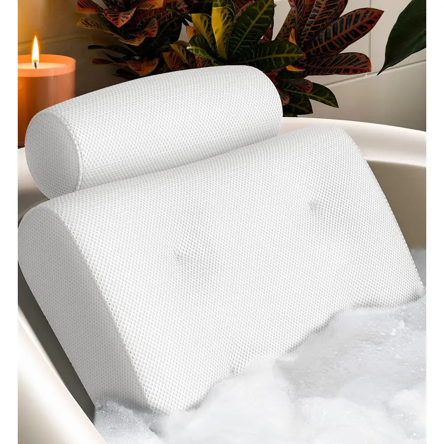 

Luxury Bath Pillows for Tub with Head and Neck Support NonSlip Bathtub Pillow with Suction Cups, QuickDrying Mesh amp Drying Hoo