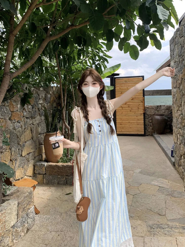 Vestidos sem mangas feminino elegante primavera chiffon babado plissado em camadas barco-pescoço princesa mori menina fairycore pastoral