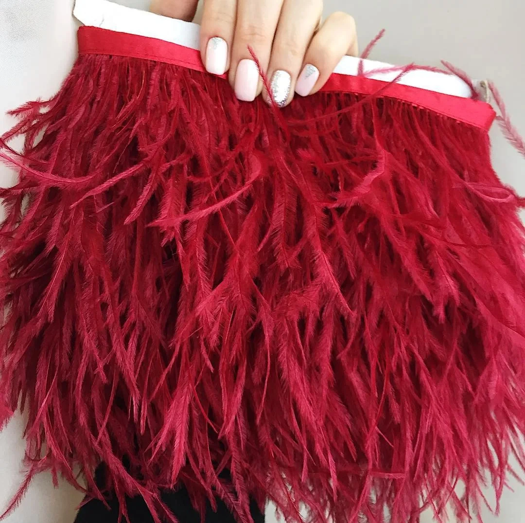 

Ostrich Feather Trim 8-10cm 10-15cm 1/10Meters Fringe Red for Clothes Ribbon Skirt Plumas Plume Decoration Wedding Party