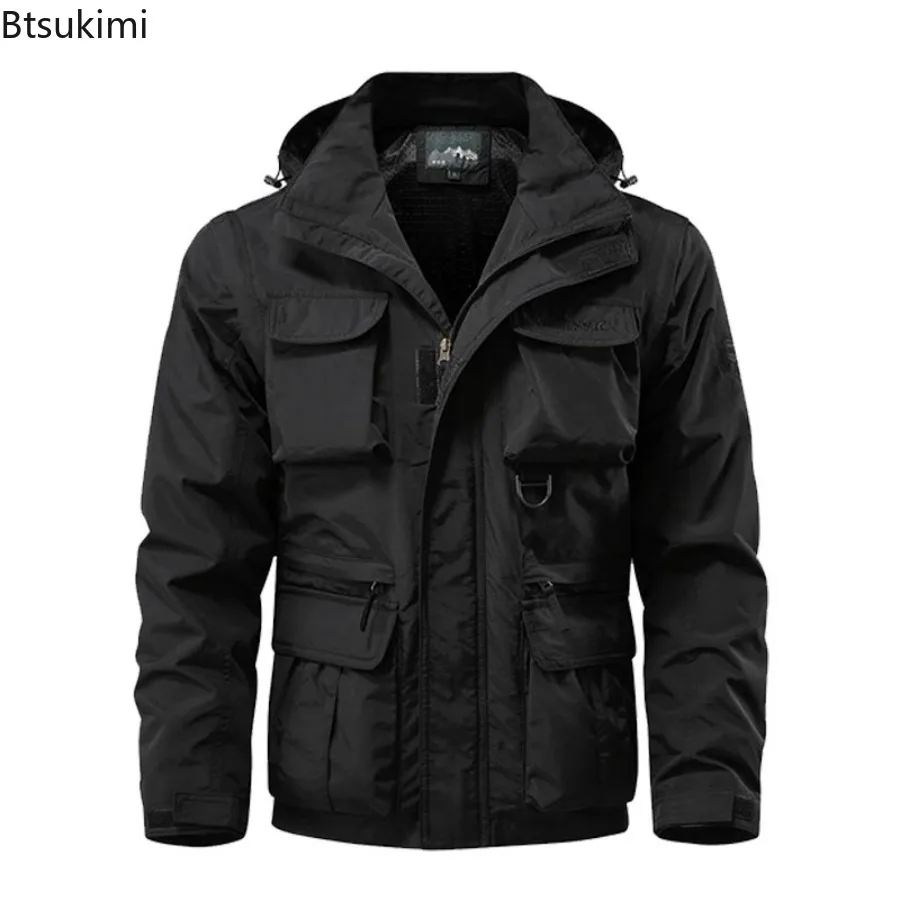 New Men's Winter Warm Jackets Coats Hooded Zipper Coat Pockets Casual Loose Coat Full Sleeve Elegant Splice Autumn Winter Coats