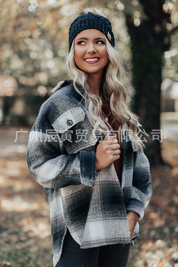 

Autumn and Winter Urban New Fashion Casual Shirt Long Sleeve Lapel Loose Type Women's Woolen Plaid Coat Two Wear Y2k Shirt Coats
