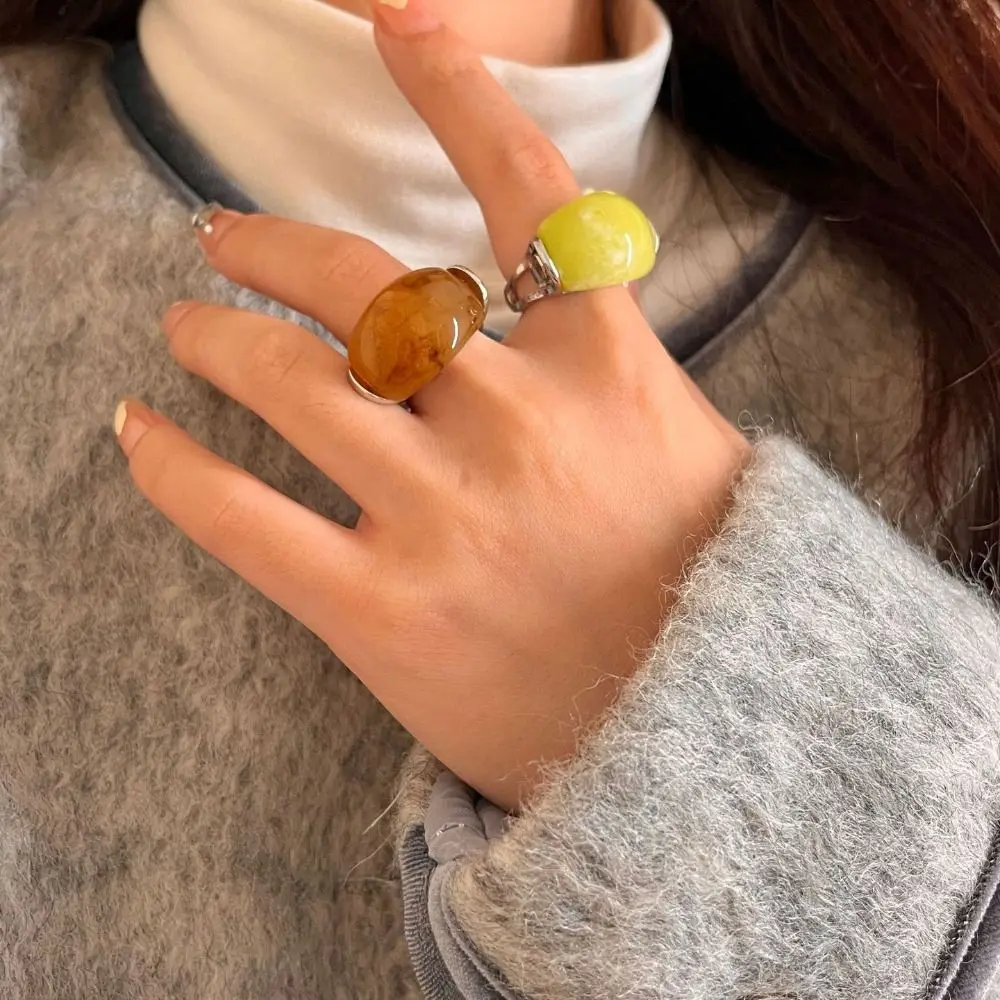 Geometric Metal Jade Ring Jewelry Accessories Alloy Geometric Open Ring Minority Design Korean Style Wide Finger Buckle