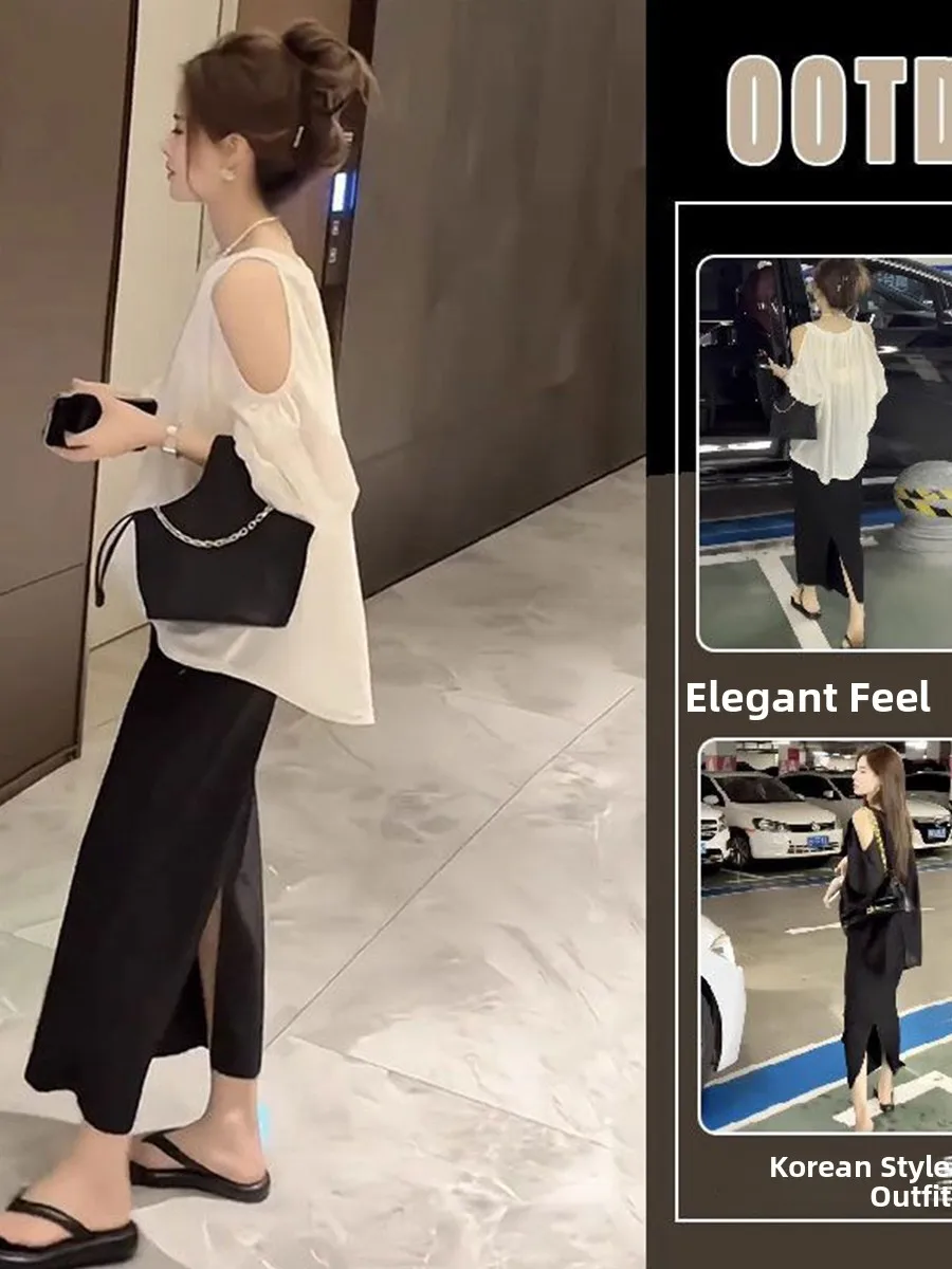 

Fashionable Summer Outfit Set Small Fragrance Style Sun Protection Shoulder Exposure Half Skirt Casual Set Anti-Aging Street ...