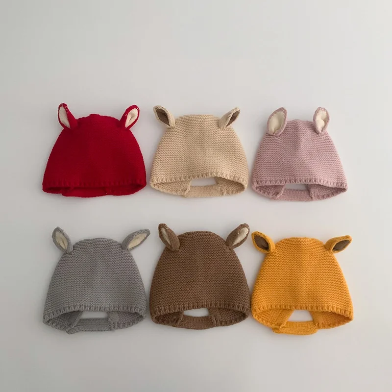 Baby Hats with Cute Ears Winter Warm Thicken Caps Children's Earflap Hat Kids 1-2 Years Boys Girls Infant Woolen Beanie