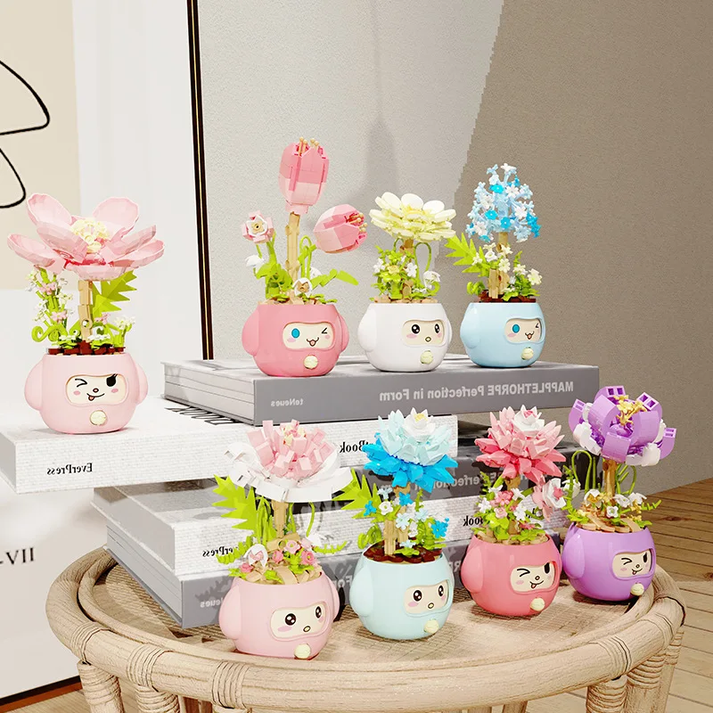 

Emotional Expression Bonsai Building Blocks Flower Girl Puzzle Assembly Toy Model Creative Gift