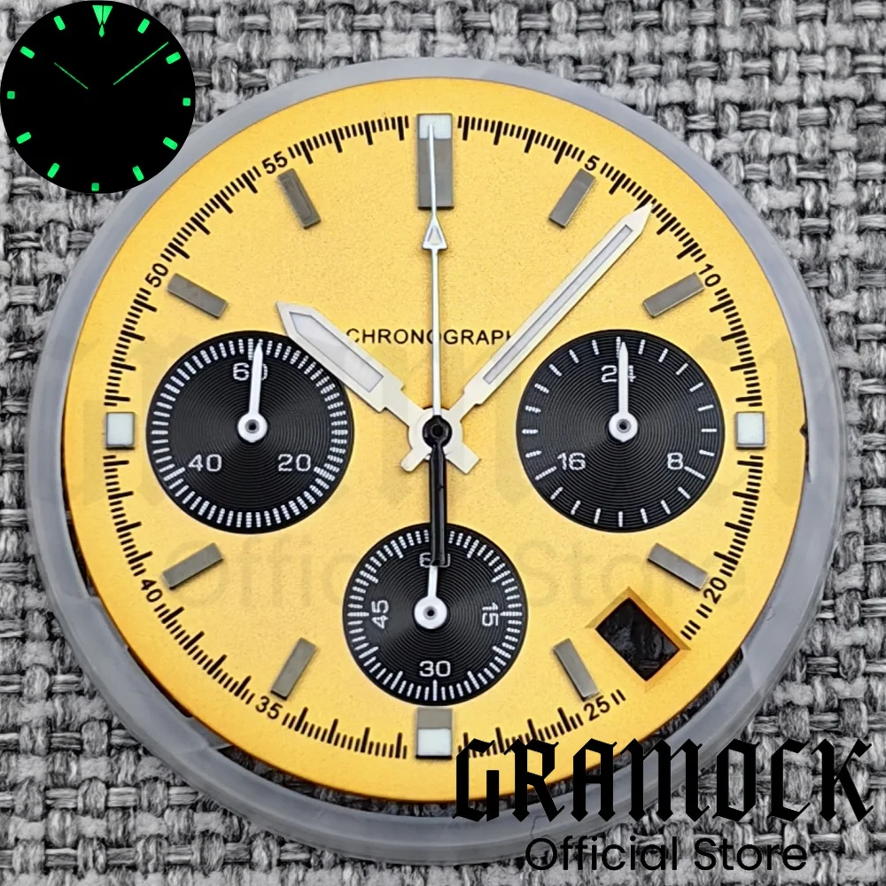 Gramock 30mm 6- Pin Dial Quartz Movement Watch Dial With VK63 Watch Hands C3 Green glow-in-the-dark With VK63 Movement