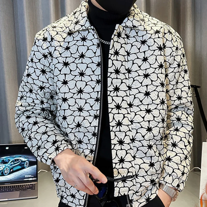 Men Floral Jacket Jacquard Dark Pattern 3D Ultrasonic Thickened Vintage Jacket Mens Jacket Jaqueta Masculina Bomber Print Jacket