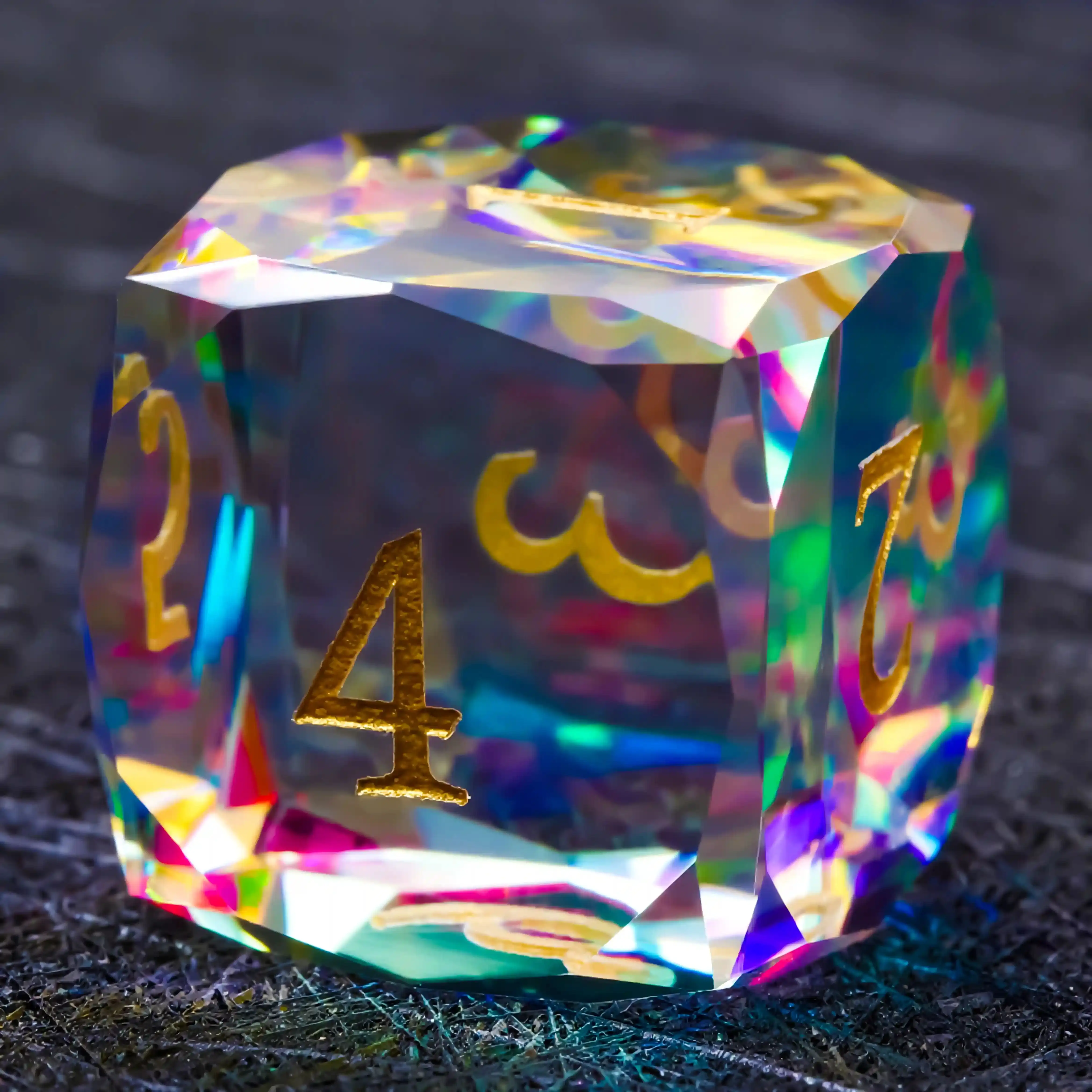 1-7pcs Rainbow Prism Glass Gemstone DND Dice Set Multi-sided Polyhedral Dice Golden Word Dice for D&D Game COC Role Playing RPG