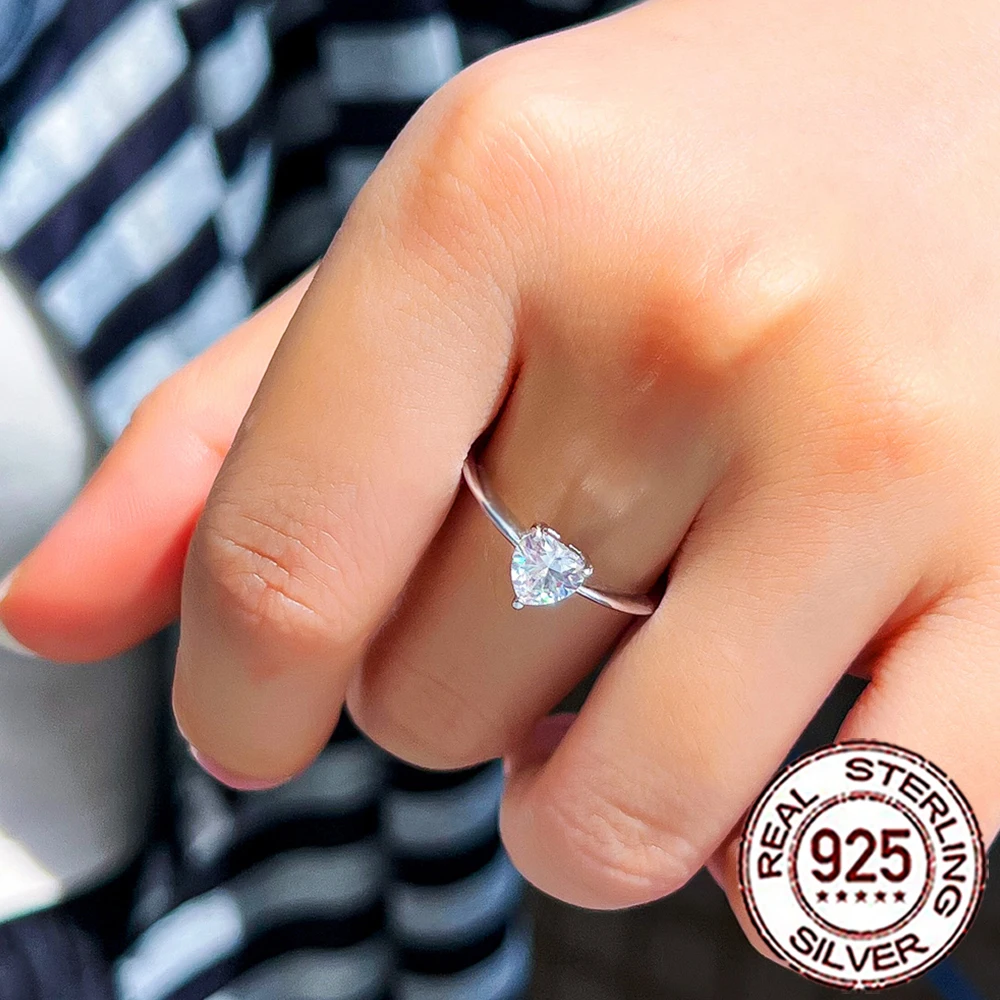 CWWZircons S925 Sterling Silver Brilliant Love Heart Shape Cubic Zirconia Rings for Women Bridal Party Jewelry Accessory SR057