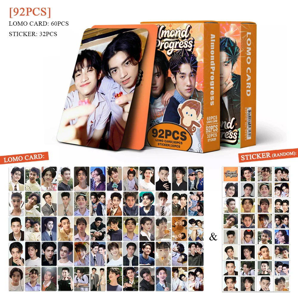 92Pcs/Set AlmondProgress Lomo Cards with Mini Stickers Thai Drama Star Selfie Photo Cards Fans Collection Merch Gift